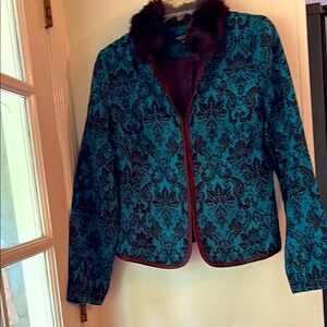 Karen Kane Blue and Black Brocade Blazer